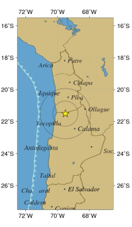 4.8 grados Richter marcó sismo de esta noche de jueves, con epicentro en localidad de Quillagua