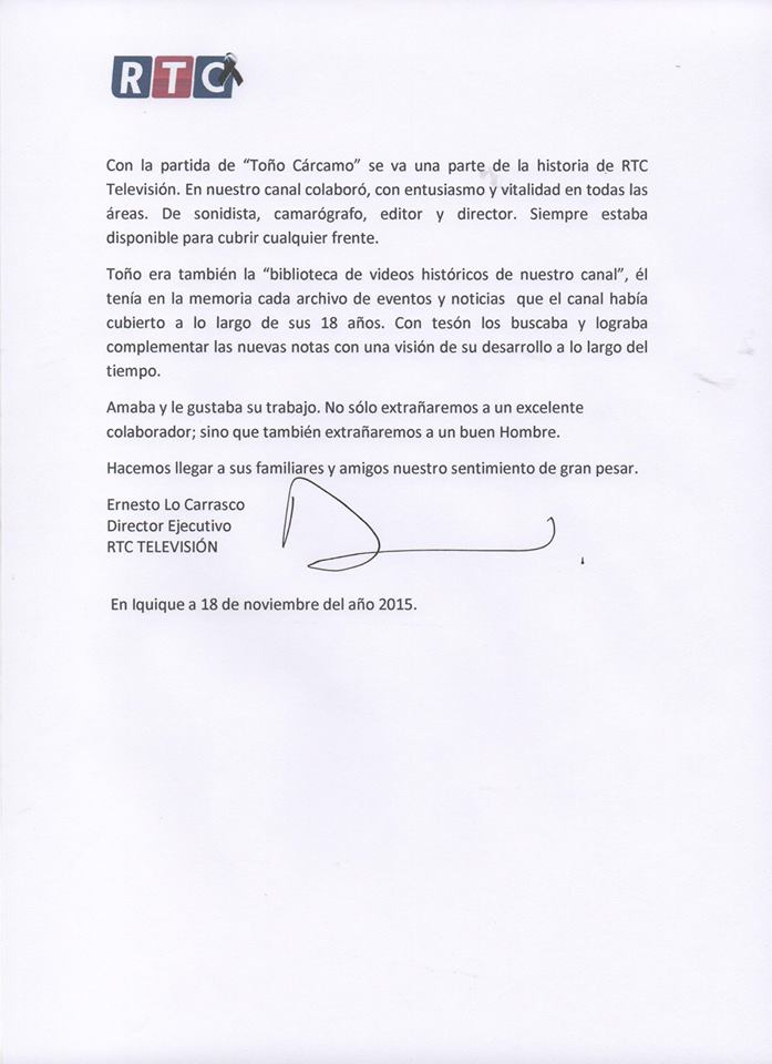 Impacto en el mundo de las comunicaciones, por prematura muerte de camarógrafo de RTC, Antonio Cárcamo