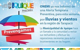 Se declara Alerta Temprana Preventiva para la Región de Tarapacá por chubascos y tormentas eléctricas en cordillera