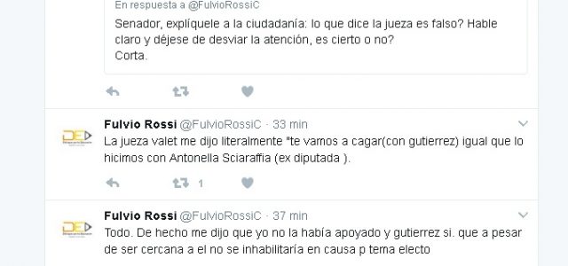 A través de twitter, senador Rossi responde acusaciones de jueza Ana Paola Vallete