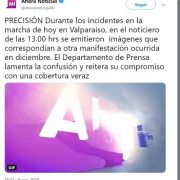 Ahora Noticias de Mega reconoció que imágenes de disturbios en Valparaíso, no correspondían a marcha feminista