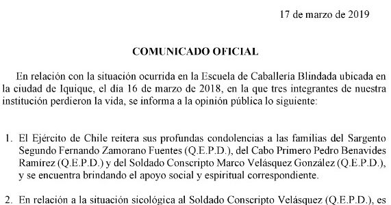 Que el mismo soldado Velásquez se ofreció para reemplazar a un compañero, consigna el Ejército en comunicado oficial