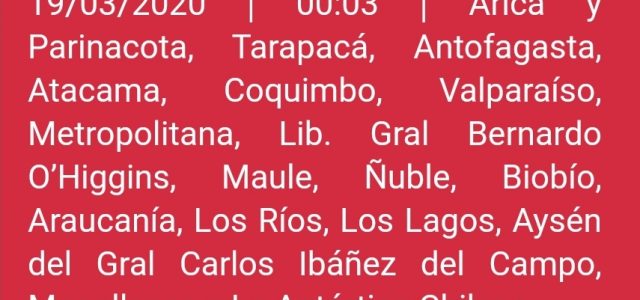 ONEMI sube a alerta roja nacional para todo el pais por la emergencia sanitaria