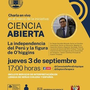 Sergio González presentará conferencia virtual sobre figura de O´Higgins en el Perú, en contexto del bicentenario