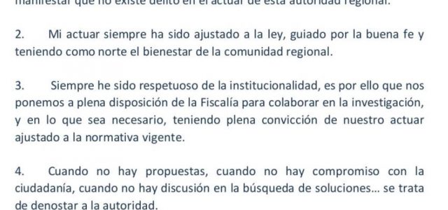 Intendente Quezada ante acusaciones: “Mi actuar siempre ha sido ajustado a la ley”. Dice que se pone a disposición de la Fiscalía