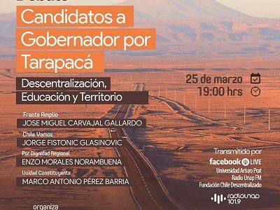 Sobre descentralización, educación y territorio, debatirán candidatos a gobernador regional por Tarapacá