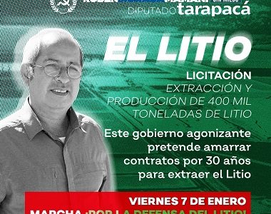 Diputado Moraga defiende el litio para Chile y llama a manifestarse contra licitación convocada por gobierno de Piñera.