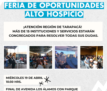 «Feria de Oportunidades» reunirá a más de 15 instituciones en Alto Hospicio,  en coordinación con Fundación Enred Social y el Serviu Tarapacá