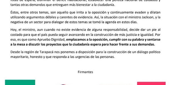 Apruebo Dignidad de Tarapacá, cierra filas con ex ministro Jackson y llama a oposición a dar bienestar a la ciudadanía