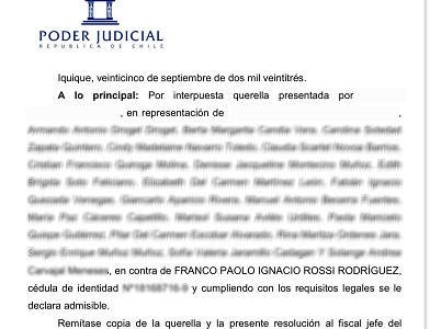 El Juzgado de Garantía de Iquique declaró admisible querella contra Franco Rossi interpuesta por el diputado Matías Ramírez