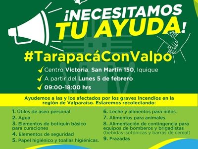 Gobierno de Tarapacá inicia campaña #TarapacáConValpo para ayudar a los afectados por los incendios en la región de Valparaíso