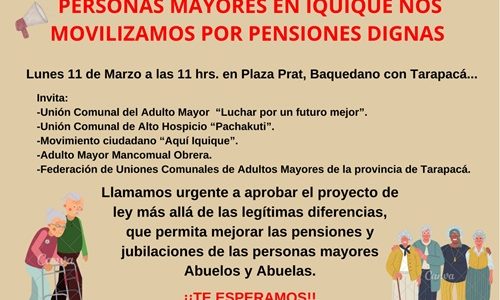 Adultas Mayores de Tarapacá convocan a movimiento social demandando que se logre acuerdo sustantivo en materia de Reforma a las Pensiones