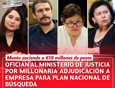 DD.HH: Diputadas Pizarro, castillo Candelaria y Matías Ramírez, ofician por millonaria adjudicación directa a empresa para Plan Nacional de Búsqueda