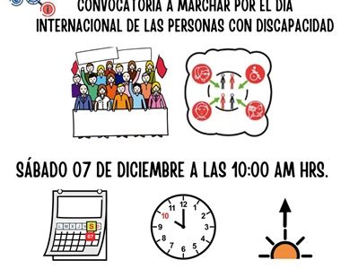 Convocan a marcha en conmemoración del Día Mundial de la Discapacidad. Iniciativa busca crear conciencia social y promover la igualdad de derechos