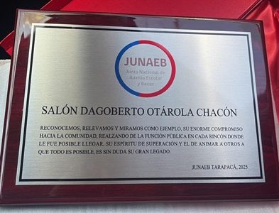 En 61 aniversario JUNAEB Tarapacá inaugura Salón con nombre de funcionario que sirvió 58 años en la región y  ya fallecido, Dagoberto Otórola Chacón
