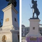 Las Tres manifestantes detenidas por pintar la base del Monumento a Prat, quedaron en libertad apercibidas y a espera de ser citadas