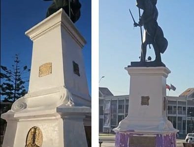 Las Tres manifestantes detenidas por pintar la base del Monumento a Prat, quedaron en libertad apercibidas y a espera de ser citadas