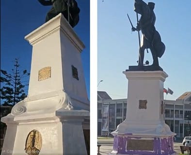 Las Tres manifestantes detenidas por pintar la base del Monumento a Prat, quedaron en libertad apercibidas y a espera de ser citadas