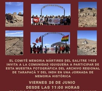 Comité Memoria Mártires del Salitre 1925 convoca a muestra fotográfica del Archivo Regional de Tarapacá y del INDH
